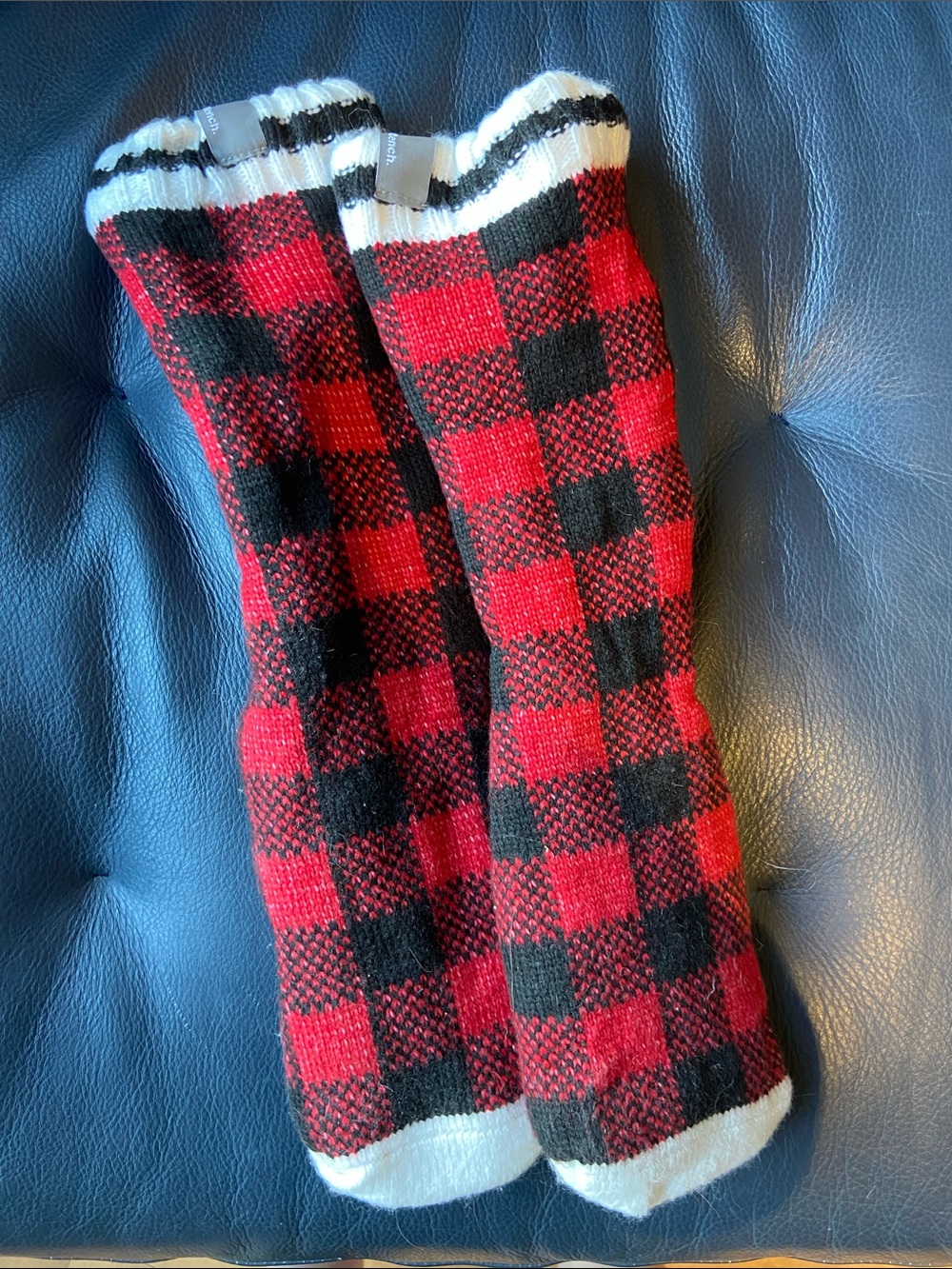 Bench Red and Black Buffalo Plaid Knit Reading Socks